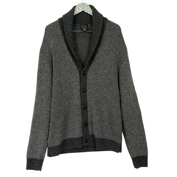 Jos A Bank Wool Cardigan Sweater Mens XL Gray Shawl Collar Grandpacore Cabincore - Picture 1 of 10